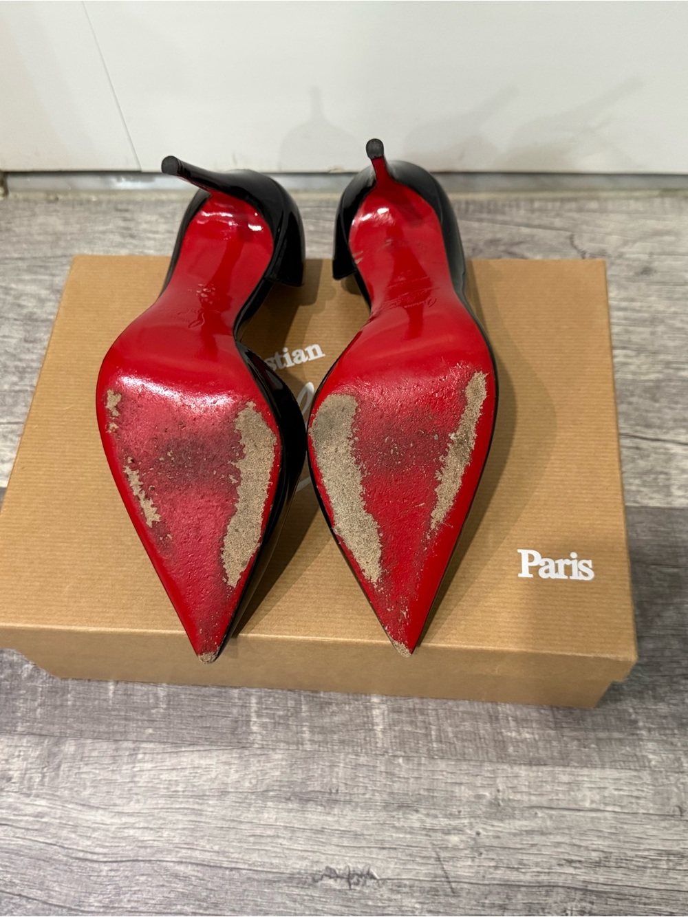 Christian Louboutin Black Patent Pointed-Toe Iriza Pumps with Red Sole - Picture 8 of 8